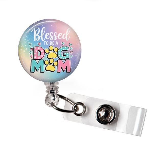 Handmade Accessories - Blessed To Be A Dog Mom Badge Reel Dog Lover Retractable ID Holder